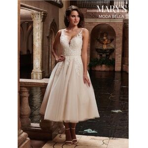Mary’s Bridal, Sz 14 Tea Length White Wedding Dress